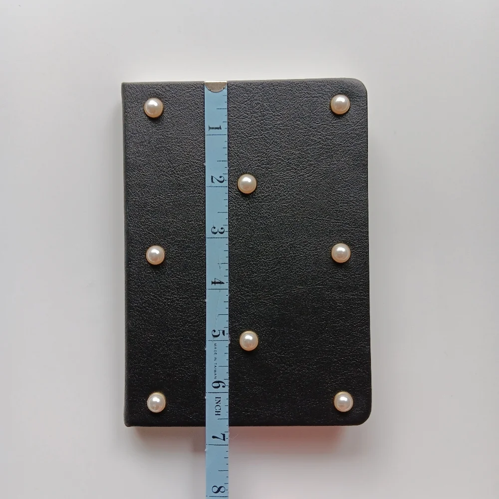 New Eccolo Journal Notepad Lined Black Cover White Pearl Shaped Beads 5 x 7